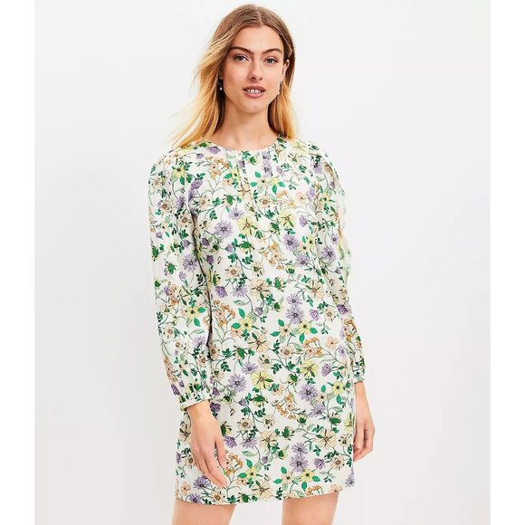 LOFT Dresses & Skirts - NWT Loft Women's Floral Linen Blend Long Sleeve Shift‎ Dress Size 14